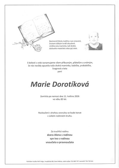 Smuteční oznámení – Marie Dorotiíková