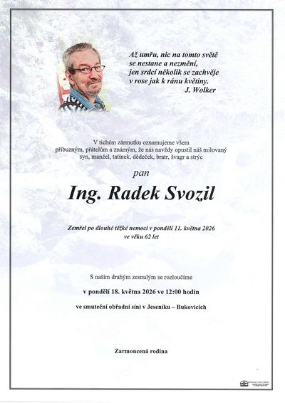 Smuteční oznámení – Radek Svozil