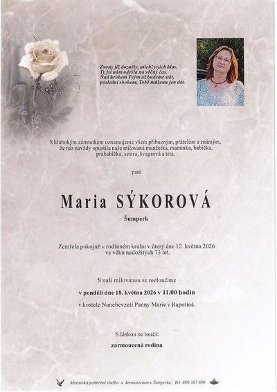 Smuteční oznámení – Maria Sýkorová