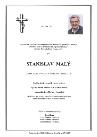 Smuteční oznámení – Stanislav Malý