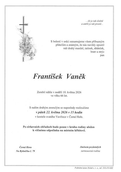 Smuteční oznámení – František Vaněk