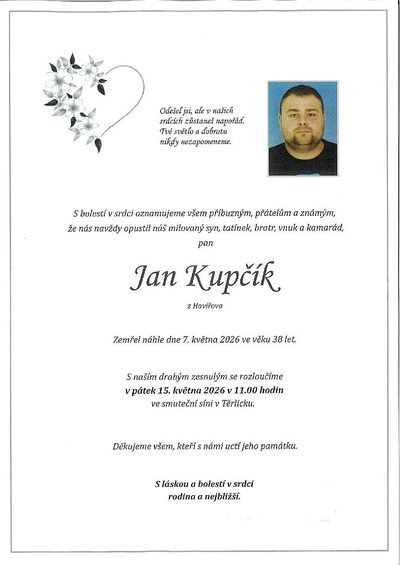 Smuteční oznámení – Jan Kupčík