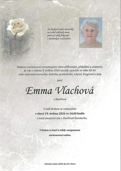 Smuteční oznámení – Emma Vlachová