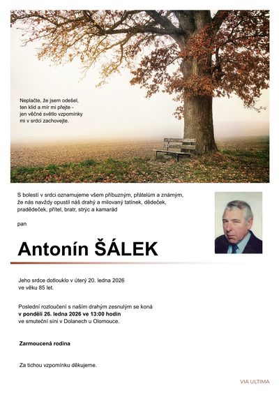 Smuteční oznámení – Antonín Šálek