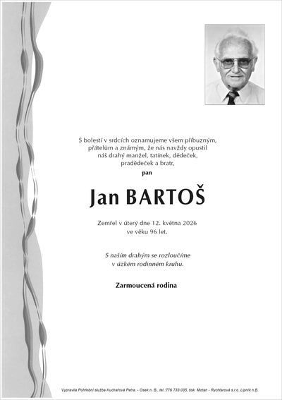 Smuteční oznámení – Jan Bartoš