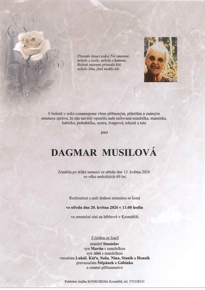 Smuteční oznámení – Dagmar Musilová