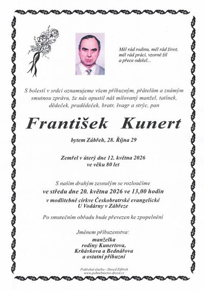 Smuteční oznámení – František Kunerí