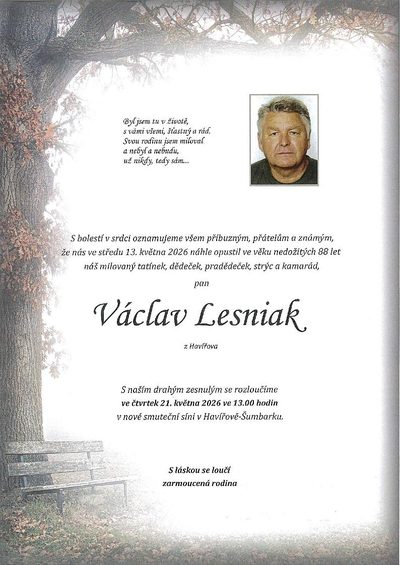 Smuteční oznámení – Václav Lesniak