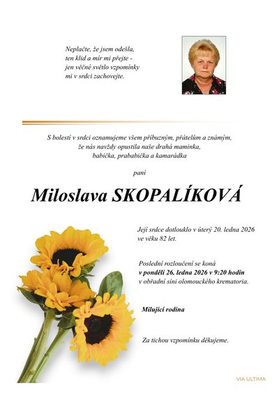Smuteční oznámení – Miloslava Skopalíková