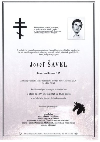 Smuteční oznámení – Josef Šavel