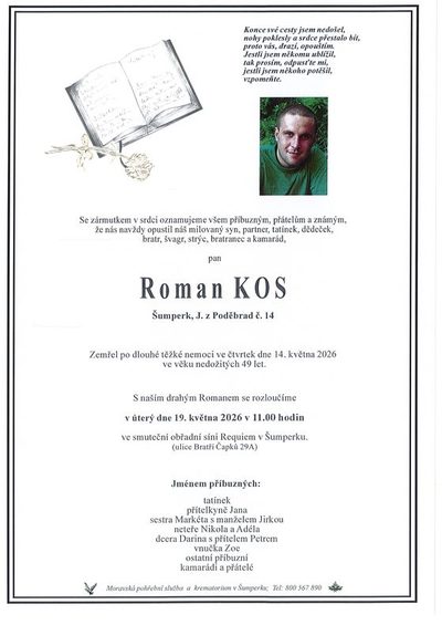 Smuteční oznámení – Roman Kos