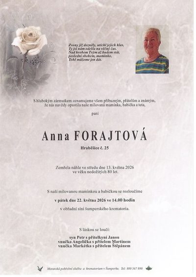 Smuteční oznámení – Anna Forajtová