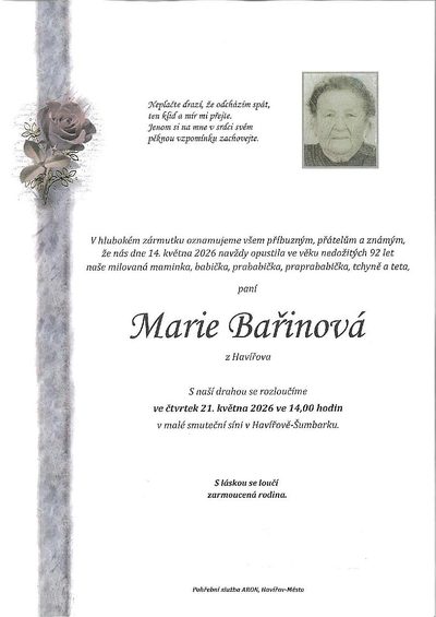 Smuteční oznámení – Marie Baťřinová