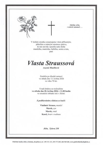 Smuteční oznámení – Vlasta Straussová