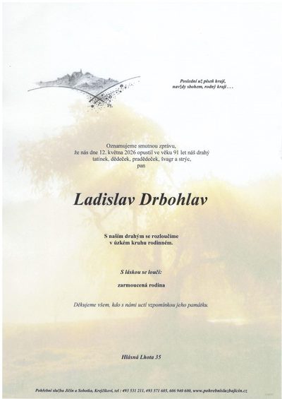 Smuteční oznámení – Ladislav Drbohlav