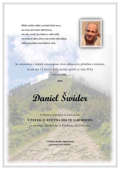 Smuteční oznámení – Daniel Šwider