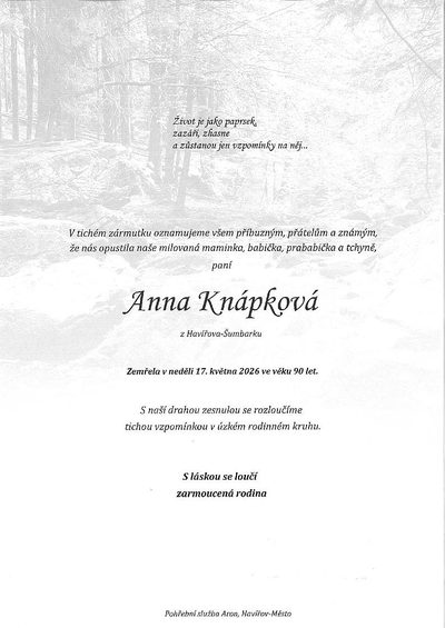 Smuteční oznámení – Anna Knápková