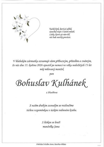 Smuteční oznámení – Bohuslav Kulhánek