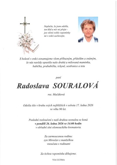 Smuteční oznámení – Radoslava Souralová