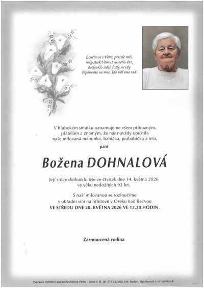 Smuteční oznámení – Božena Dohnalová