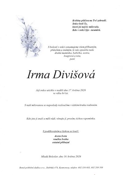 Smuteční oznámení – Divišová