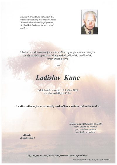 Smuteční oznámení – Ladislav Kunc