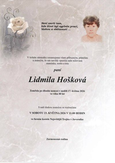 Smuteční oznámení – Lidmila Hošková