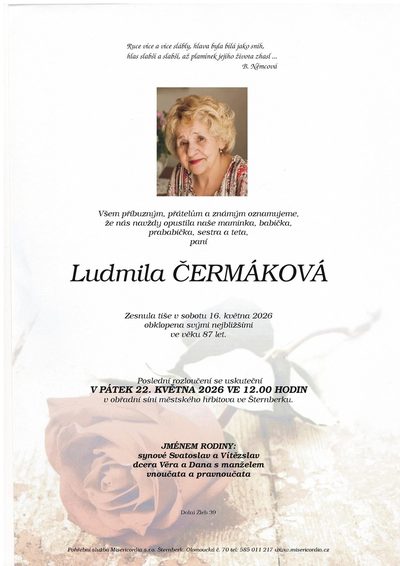 Smuteční oznámení – Ludmila Čermáková