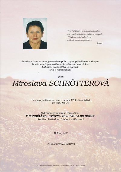 Smuteční oznámení – Miroslava Schrótterová