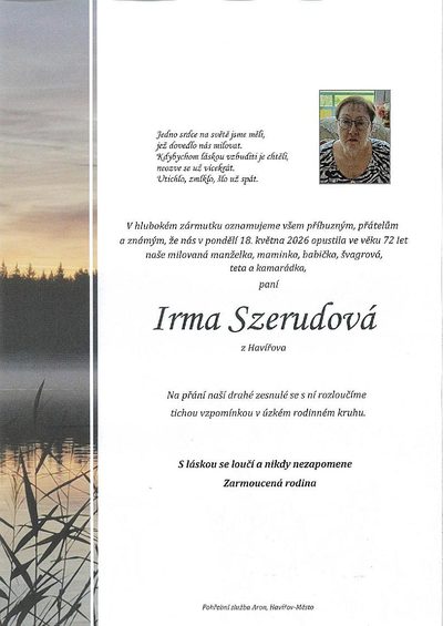 Smuteční oznámení – Irma Szerudová