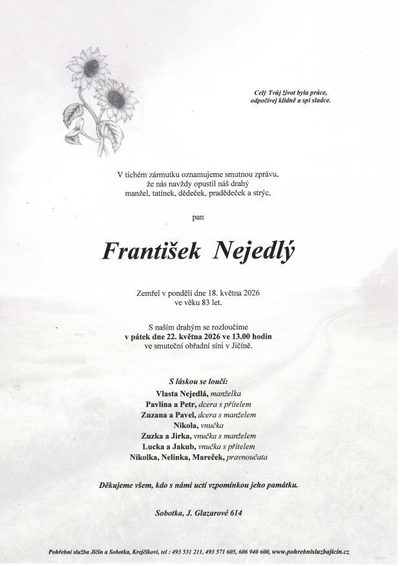 Smuteční oznámení – František Nejedlý