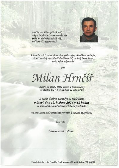 Smuteční oznámení – Milan Hrnčíř