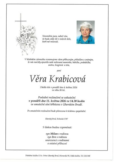Smuteční oznámení – Věra Krabicová