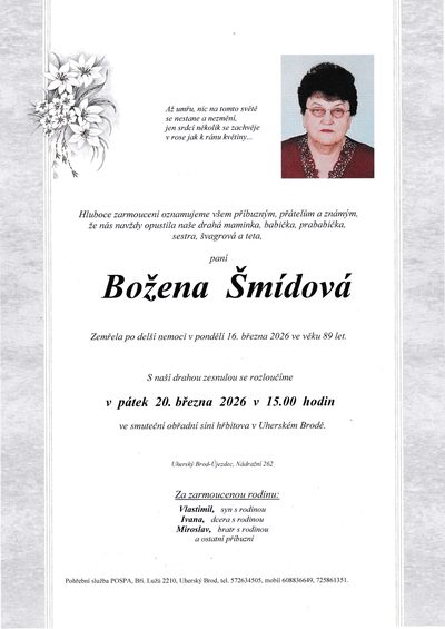 Smuteční oznámení – Božena Šmídová
