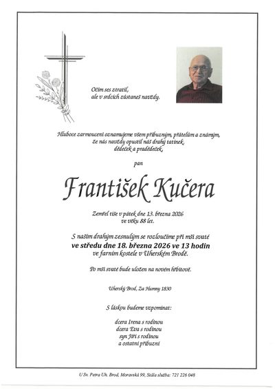 Smuteční oznámení – Trantišek Kučera