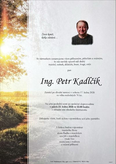 Smuteční oznámení – Petr Kadlčík