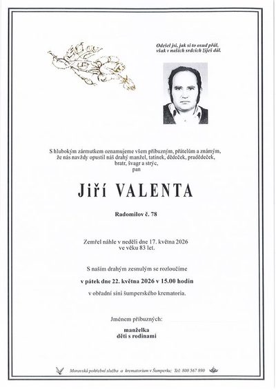 Smuteční oznámení – Jiří Valenta