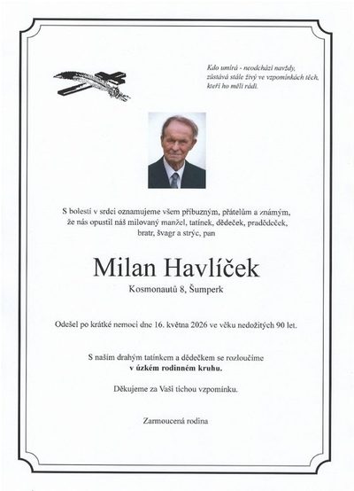 Smuteční oznámení – Milan Havlíček