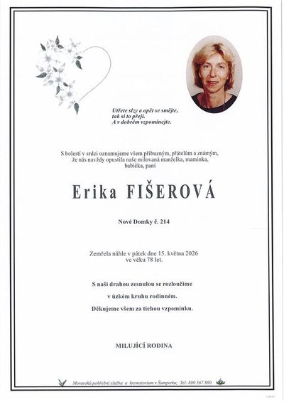Smuteční oznámení – Erika Fišerová
