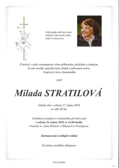 Smuteční oznámení – Milada Stratilová