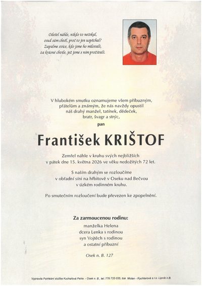 Smuteční oznámení – František Krištof