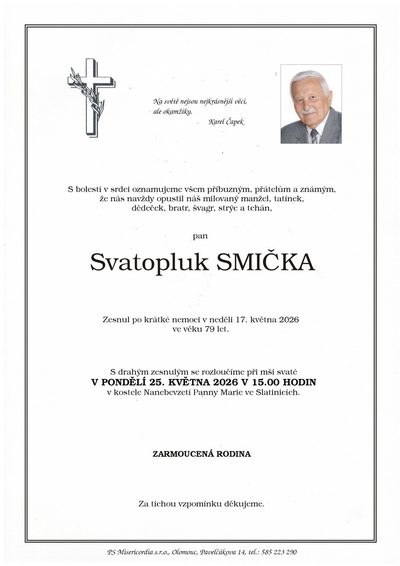 Smuteční oznámení – Svatopluk Smička