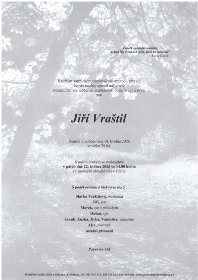 Smuteční oznámení – Jiří Vraštil