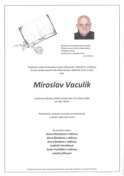 Smuteční oznámení – Miroslav Vaculík