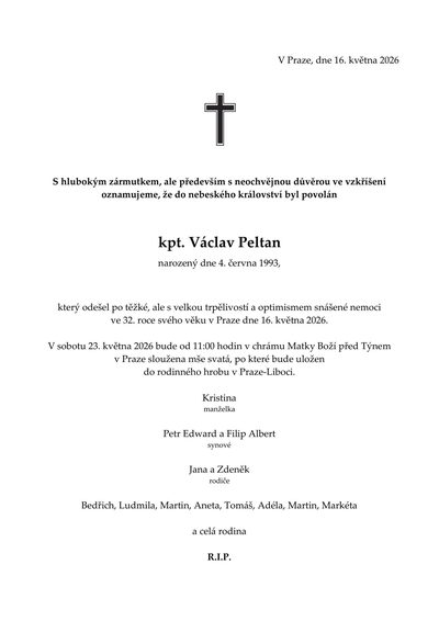 Smuteční oznámení – Kristina – manželka