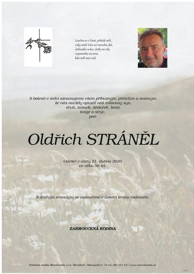 Smuteční oznámení – Oldřich Stráněl