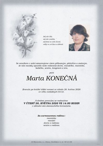 Smuteční oznámení – Marta Konečná
