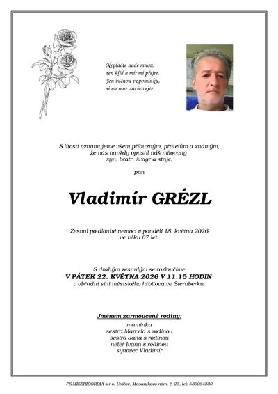 Smuteční oznámení – Vladimír Grézl
