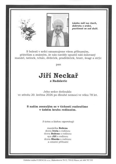 Smuteční oznámení – Jiří Neckař