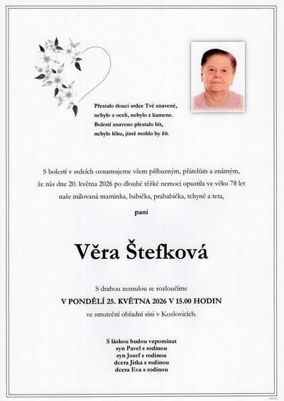 Smuteční oznámení – Věra Štefková